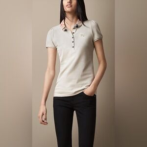 Burberry Brit Check Collar Camel Color Collared Polo Shirt Size Medium